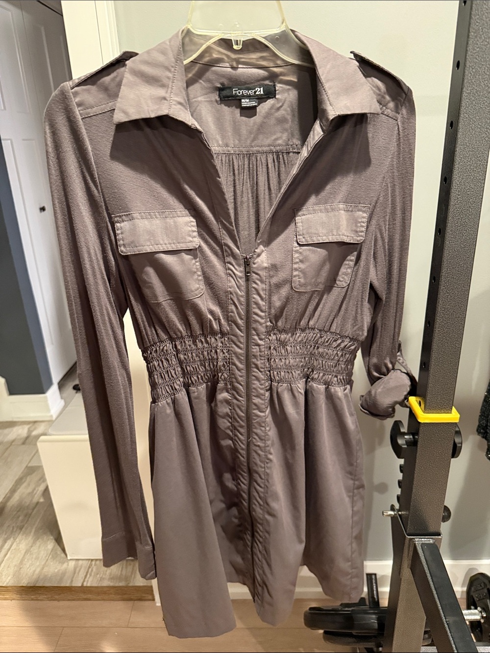 Forever 21 Mauve-Taupe Shirred-Waist Long Sleeve Dress